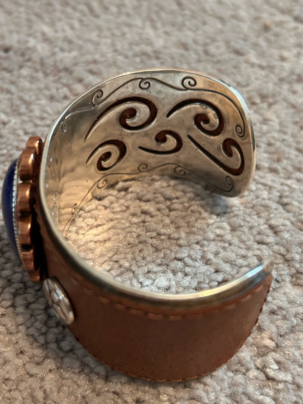 Rare Brighton Boho Flower Cuff Bracelet 💙 Leather, Copper, Blue Sodalite Stone - Picture 4 of 15